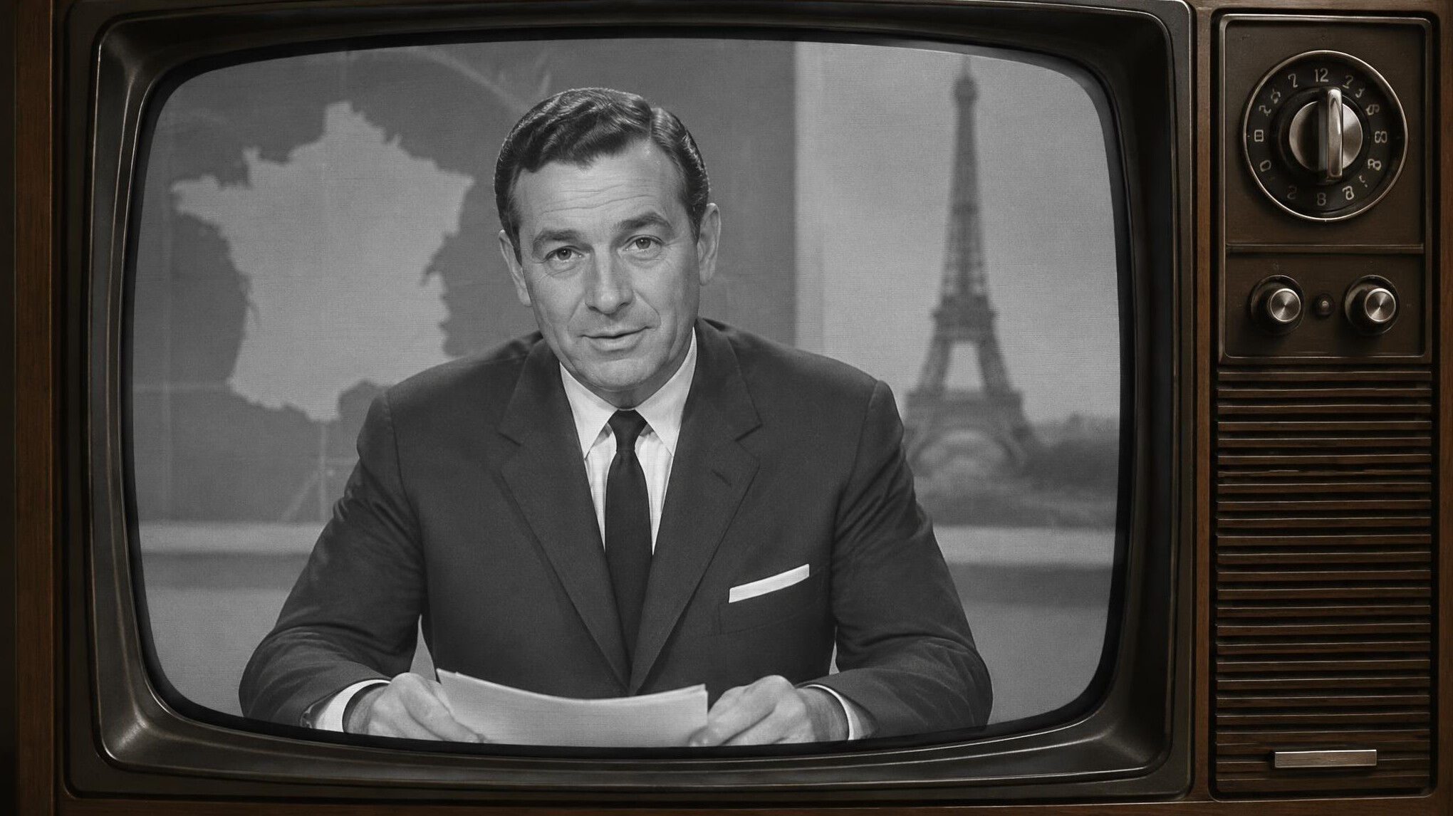 old tv presenter on screen